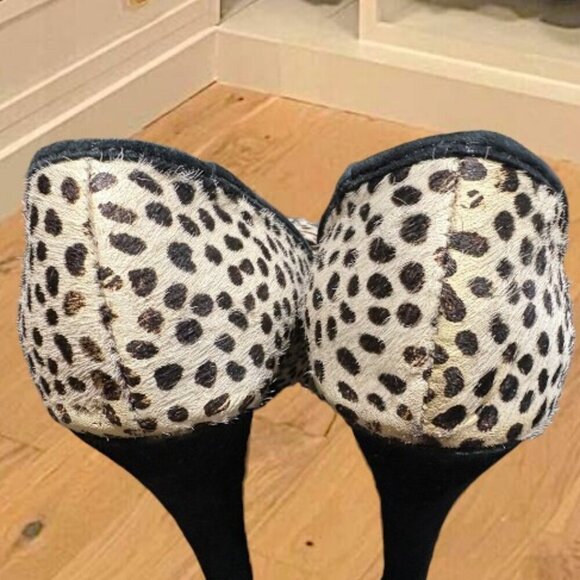 Naughty Monkey Black and Cream Leopard Print Pony Fur Platform Heels Size 8.5 - Picture 8 of 14